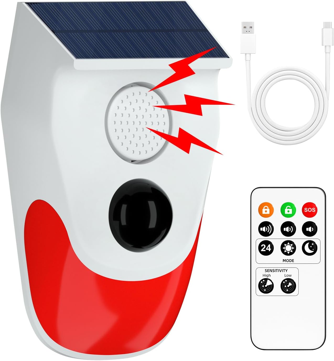 Home Security Siren - مستشعر الحركة الشمسية إنذار خارجي، حساسية