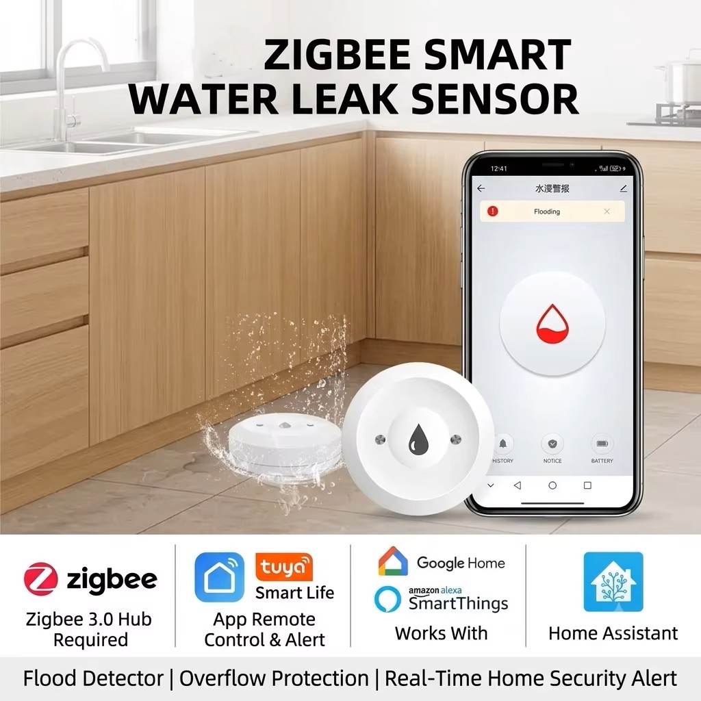 Home Security App - مستشعر تسرب المياه الذكي ZigBee 3.0،